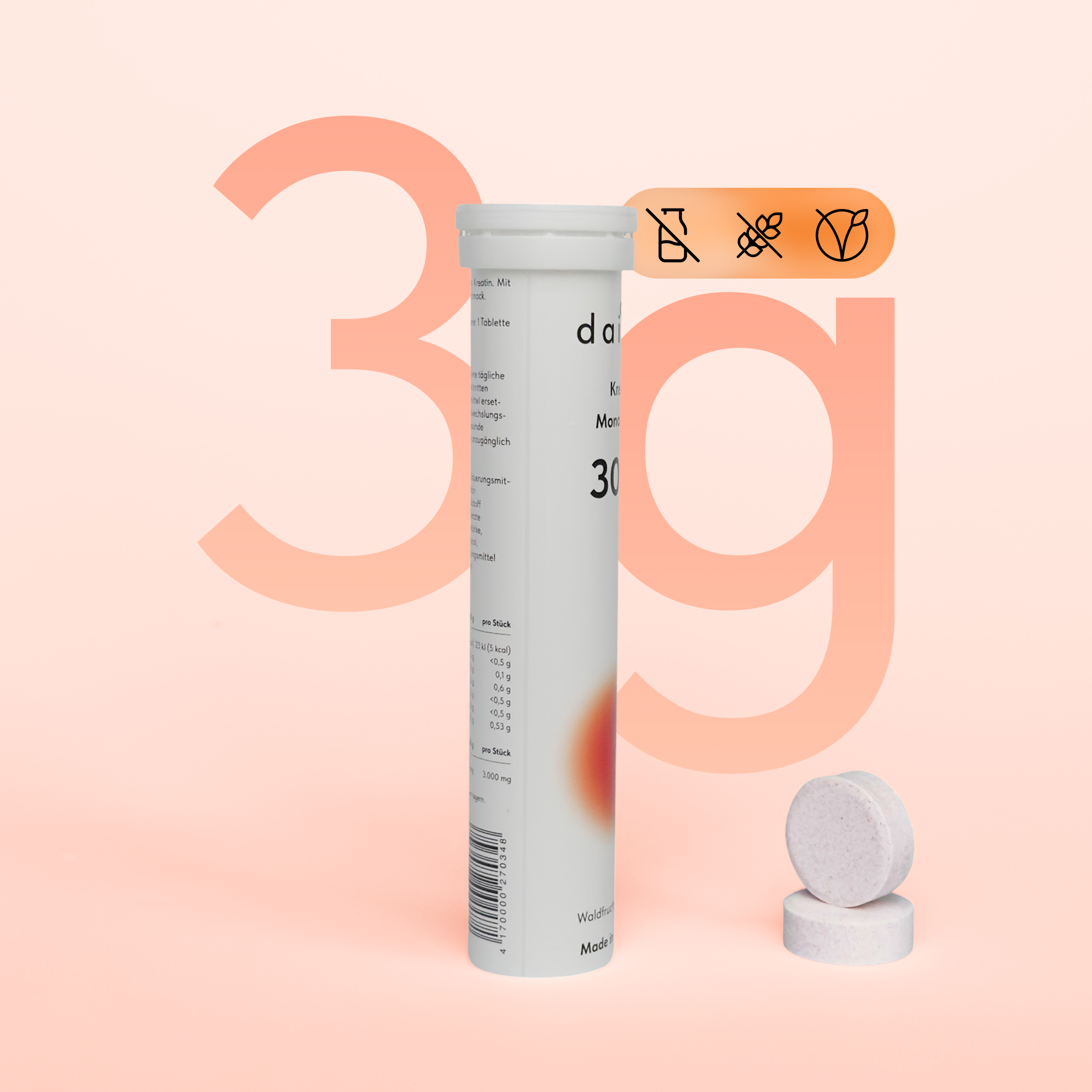 Kreatin-Monohydrat-Brausetabletten, 12 Stk., 73g
